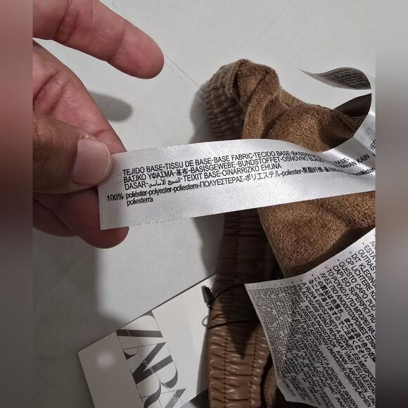 NWT Zara Drawstring Faux Leather Joggers In Tan Size Xs - Picture 9 of 12